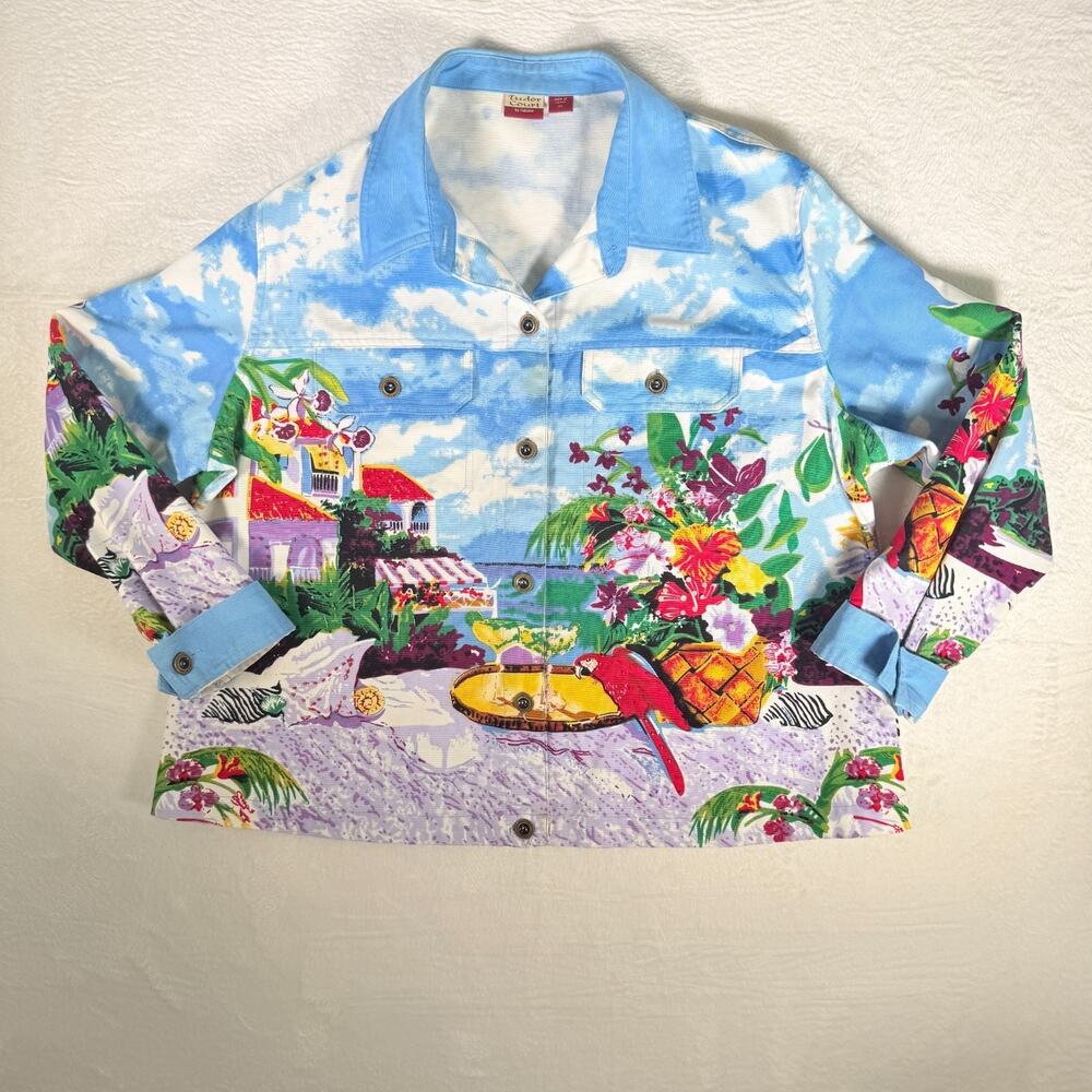 Haband Tudor Court Jacket Womens XL Art to‎ Wear Tropical Beach Paradise